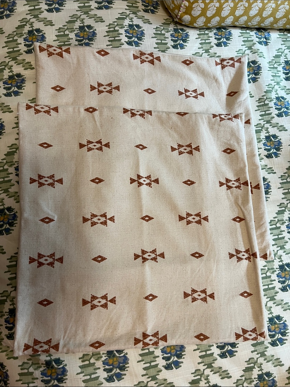 Cream Pillow Covers with Rust Geometric Print